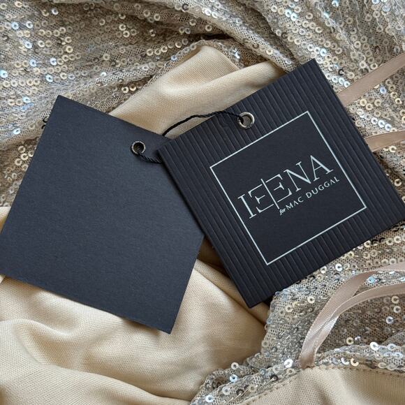 Ieena Mac Duggal 26739 Long Sleeve Sequined Gown Maxi Dress Nude Gold Size 2 NWT - Picture 10 of 10